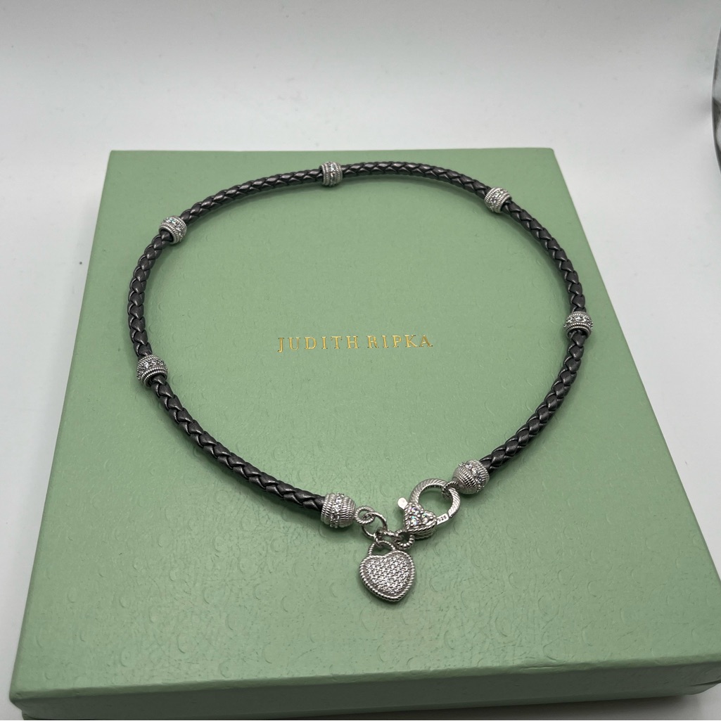 Judith Ripka Sterling Diamonique Gun Metal Braided Necklace